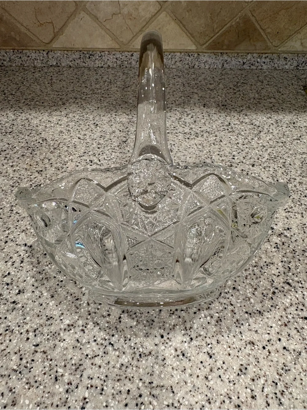 Vintage L.E. Smith Glass Company clear crystal glass basket